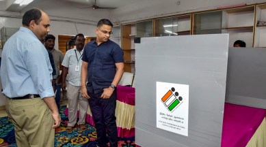 Officials inspect a polling booth ahead of the Erode (East) Assembly seat by-poll, in Erode (PTI)