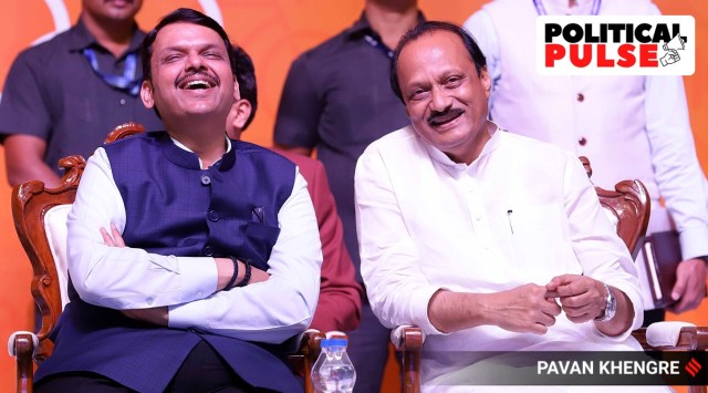 Maharashtra Leader of Opposition Ajit Pawar with Deputy Chief Minister Devendra Fadnavis during the inauguration of Maharashtra Olympic Games in Balewadi. (Express file photo By Pavan Khengre)