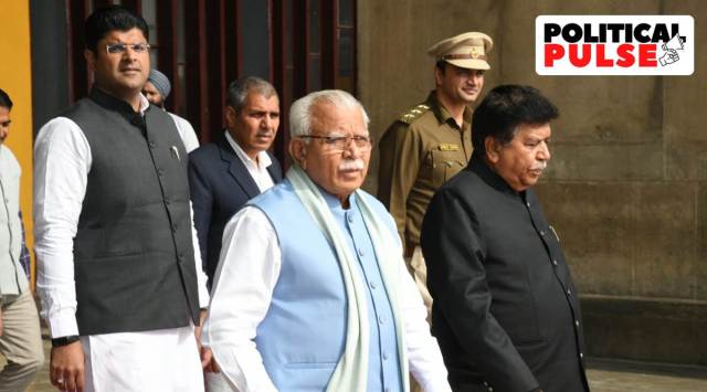 There is a likelihood of ruling coalition allies BJP and the Jannayak Janta Party (JJP) led by Dushyant Chautala going their separate ways in the Assembly elections, which are expected to be held in October 2024. (Express photo by Jasbir Malhi)