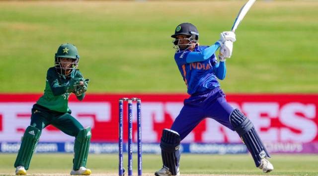 Pooja Vastrakar of India bats during the women's world cup cricket match between India and Pakistan at Bay Oval in Mount Maunganui, New Zealand. (AP)
