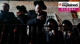Ultra-Orthodox Jews at the funeral of an 8-year-old child who died in a car-ramming attack by a Palestinian on February 11.