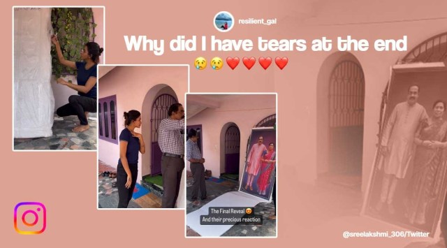 Woman gifts parents life size portrait