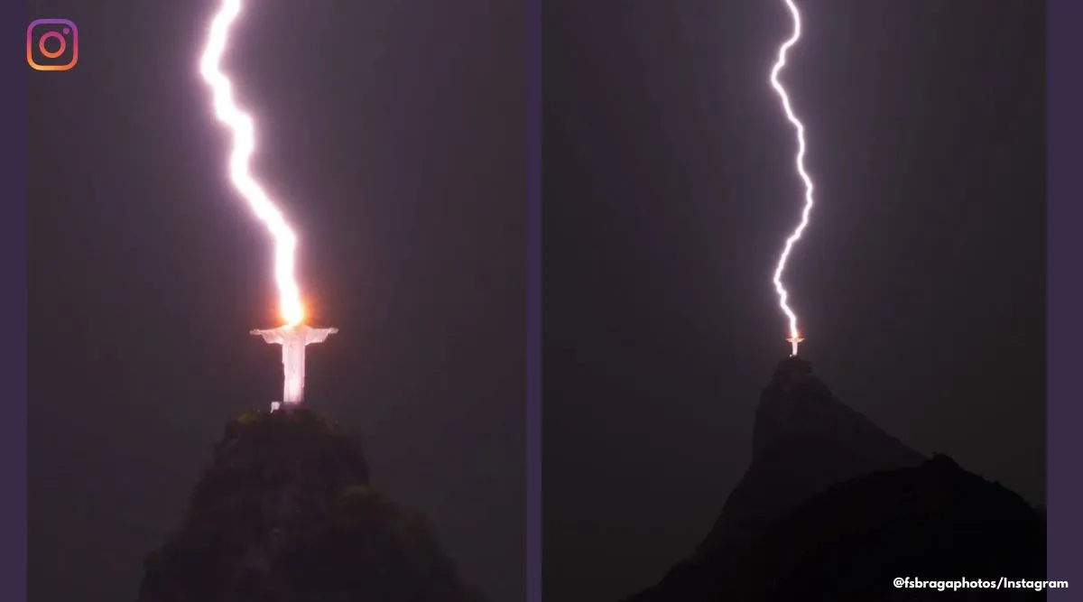 Photographer Captures The Exact Moment When Lightning Struck Christ The Redeemer Statue