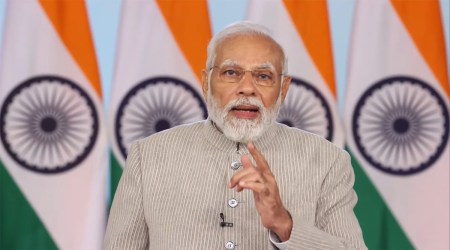 Prime Minister Narendra Modi addresses at the 60th national conference of Indian Association of Physiotherapists (IAP) in Ahmedabad via video conferencing from New Delhi (PTI)