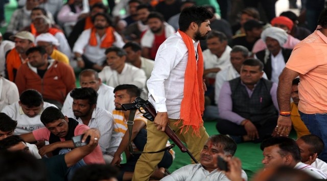 At the event, attended by 400 people, including members of Bajrang Dal, Vishwa Hindu Parishad and cow vigilante groups, they reiterated the demand for a CBI probe. (Express Photo by Gajendra Yadav) 