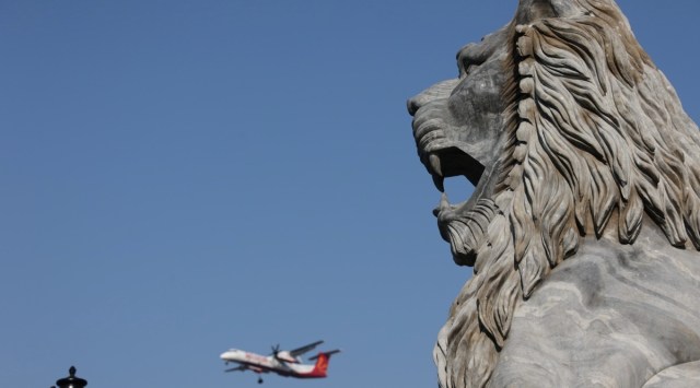 Ahead of the G20 Summit, the Public Works Department installed ‘Make in India’ lion sculptures on various locations on the stretch leading from Dhaula Kuan to Indira Gandhi International airport, officials said. (Express Photo by Tashi Tobgyal)