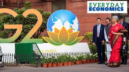 Union Finance Minister Nirmala Sitharaman with Ministers of State Bhagwat Kishanrao Karad and Pankaj Chaudhary and officials comes out of the Finance Ministry at North Block, in New Delhi, Wednesday, Feb. 1, 2023, ahead of the presentation of the Union Budget 2023-24.