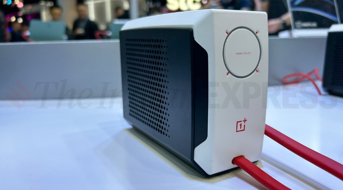OnePlus 45W smartphone cooler was showcased at MWC 2023  (Image credit: Anuj Bhatia / Indian Express)