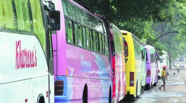 From Monday midnight, the luxury buses coming from Saurashtra, North Gujarat, Ahmedabad dropped passengers at Valak Patia, around 18 kilometers away from Surat city. (Express Photo)