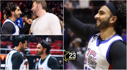Ranveer Singh interact with Ben Affleck at NBA All-Star Celebrity game