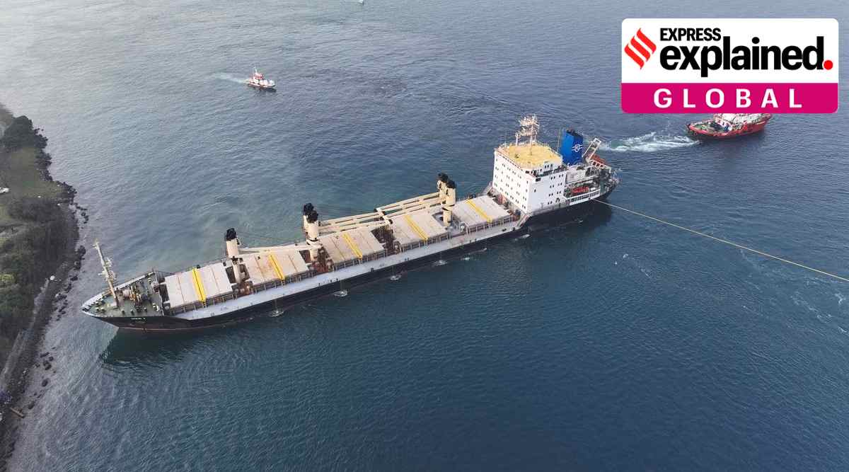 Palau flagged bulker MKK1, carrying grain under UN’s Black Sea grain initiative, is towed free after running aground in Istanbul's Bosphorus, Turkey January 16, 2023