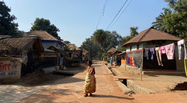 Ol designs painted outside homes in Balipara village, Birbhum, to celebrate Sohrae, the most important festival of the Santal community in eastern India. (Express photo by Neha Banka)