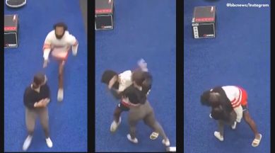woman fights attacker in gym cctv video