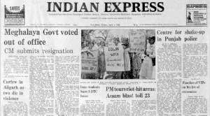 Meghalaya United Parliamentary Party, Punjab violence, Meghalaya government, Orissa Assembly, Colombia earthquake, Indian express, 40 years ago, april 1