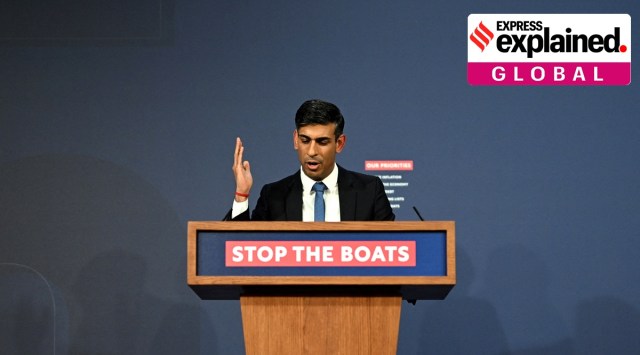 Prime Minister Rishi Sunak speaks during a press conference following the launch of new legislation on migrant channel crossings at Downing Street in London, the United Kingdom, on March 7, 2023.