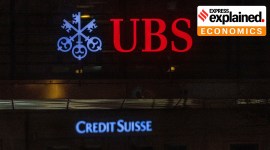 UBS and Credit Suisse banks logos are seen in Zurich Logos of Swiss banks UBS and Credit Suisse are seen on an office building in Zurich, Switzerland March 19, 2023.