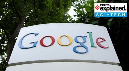 The Google Inc. logo is seen outside their headquarters in Mountain View, California August 18, 2004.