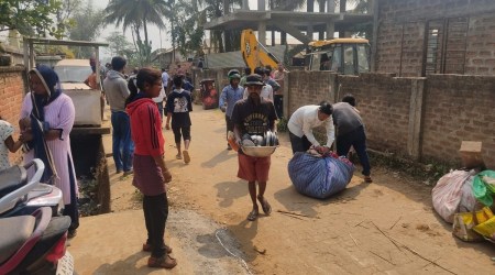 Around 300 bighas of land around the Silsako Beel, including pucca and kutcha houses, was cleared by the Guwahati Metropolitan Development Authority earlier this month. (Express Photo by Sukrita Baruah)