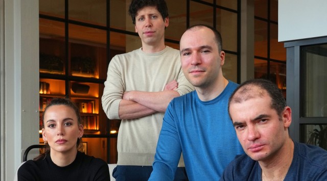 The senior executives of OpenAI, from left: Mira Murati, chief technology officer; Sam Altman, chief executive; Greg Brockman, president; and Ilya Sutskever, chief scientist, at the company's headquarters in San Francisco, March 13, 2023. (Jim Wilson/The New York Times)