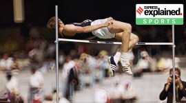 Dick Fosbury clears the bar in the high jump competition at the 1968 Mexico City Olympics using the ‘Fosbury Flop’.