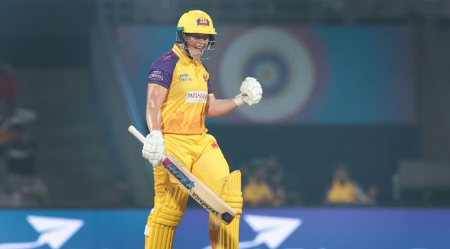 Grace Harris pumped after scoring a boundary during the WPL 2023 match against Gujarat Giants. (WPL/Twitter)