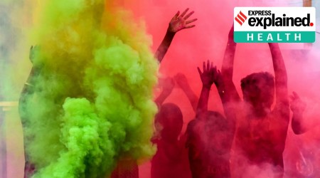 Children celebrate Holi in Bengaluru.