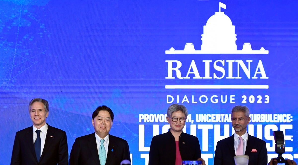 From left, US Secretary of State Antony Blinken, Japanese Foreign Minister Yoshimasa Hayashi, Australian Foreign Minister Penny Wong and Foreign Minister S. Jaishankar attend a Quad ministers' panel at the Taj Palace Hotel in New Delhi, March 3, 2023. (AP)
