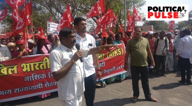 77-year-old Jiva Pandu Gavit is yet again at the forefront of a 200-km march from Dindori in Nashik district to Mumbai. (Express Photo)