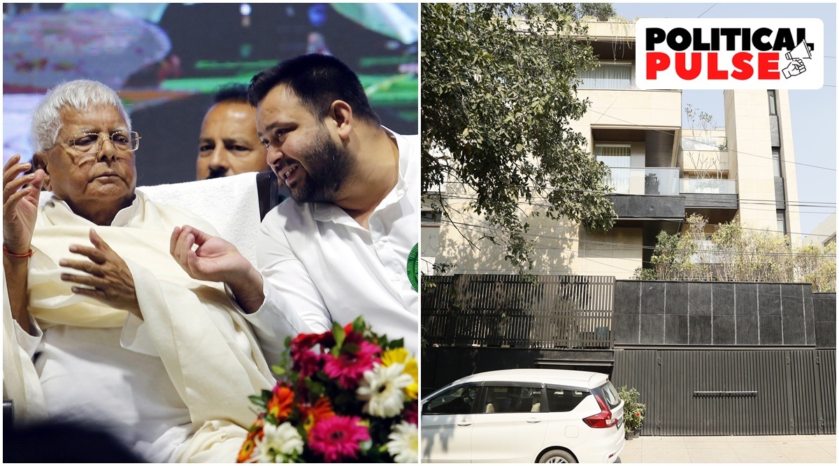 RJD leaders Lalu Prasad Yadav and Tejashwi Yadav; Bihar Deputy CM Tejashwi Yadav's Delhi bungalow. (Express photos by Anil Sharma and Prem Nath Pandey)