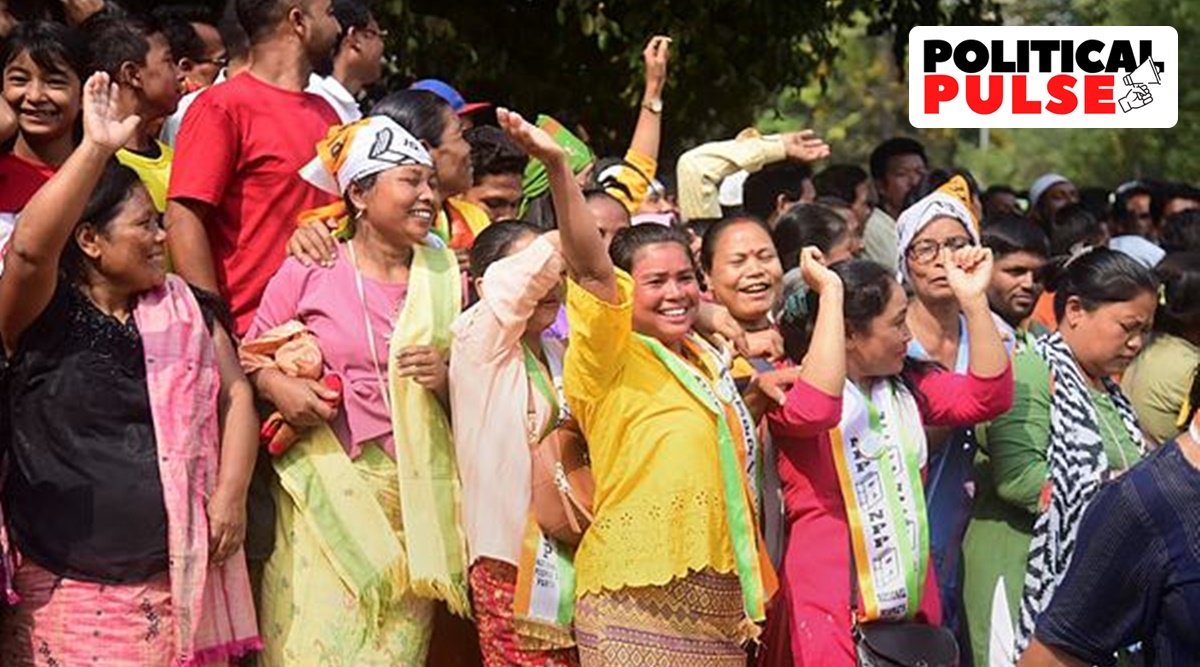 upporters of Meghalaya Chief Minister and National People's Party (NPP) chief Conrad Sangma celebrate his victory outside his residence, in Tura. (PTI)