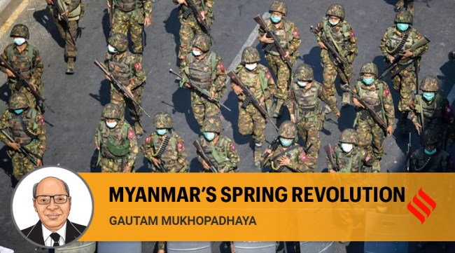Myanmar’s struggle is marked by a savage crackdown on what started out as a Gandhian civil disobedience movement led by doctors, teachers and government servants followed by peaceful, imaginative, witty, colourful and widespread street protests. (Express Photo)