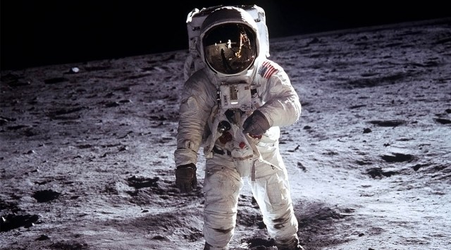 NASA Apollo 11 astronaut Buzz Aldrin on the moon in image captured by Neil Armstrong