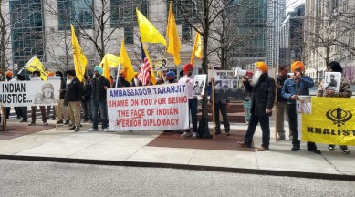 Khalistan supporters protest at Times Square in New York