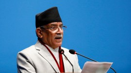 Nepal's Prime Minister Pushpa Kamal Dahal, also known as Prachanda, delivers a speech at the parliament in Kathmandu, Nepal
