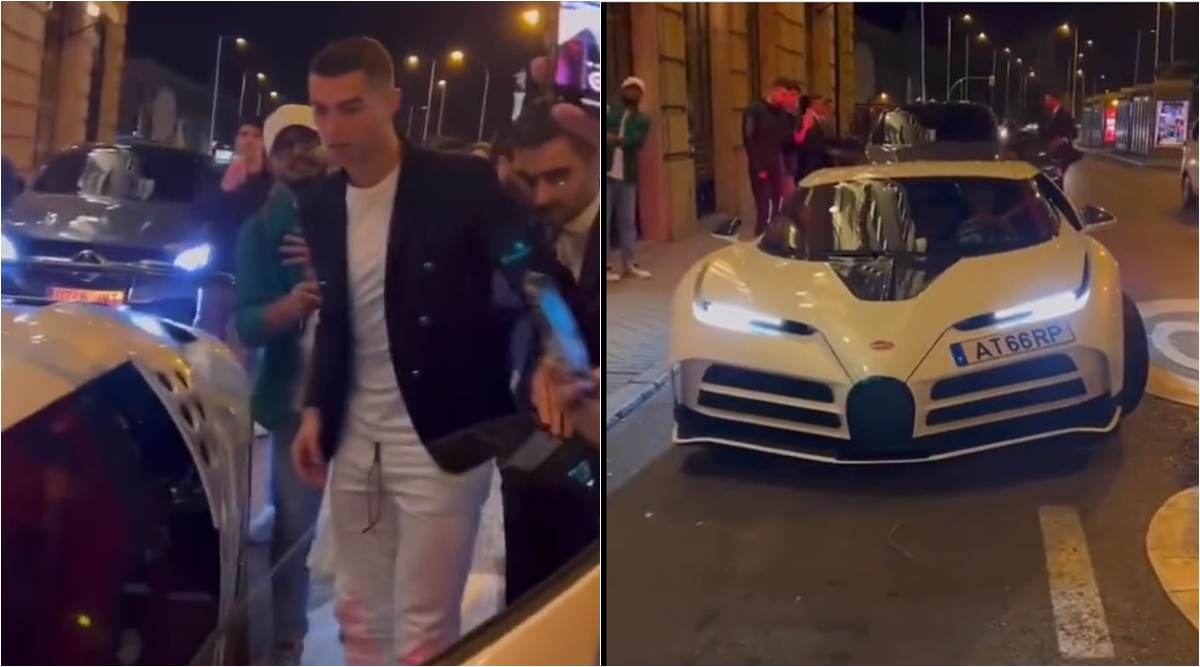 Watch: Cristiano Ronaldo leaves Madrid restaurant in limited edition Bugatti Centodieci | Sports News,The Indian Express