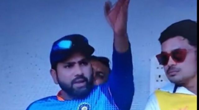 Rohit Sharma gestures during the 3rd Test match between India and Australia at Indore. (Twitter/Screengrab)