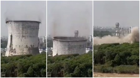 Gujarat: 85-metre-tall Surat cooling tower demolished by controlled explosion