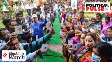 Rajnagar: Voters show their identification cards as they wait in queues to cast their votes at a polling booth during the Tripura Assembly elections, in Rajnagar, Thursday, Feb. 16, 2023. (PTI Photo)(PTI02_16_2023_000128A)