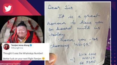 Temjen Imna Along shares photo of note he received on IndiGo flight