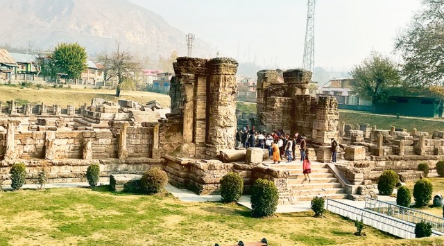 The ruins of a temple in Awantipora, in Pulwama district of J&K. (Express photo by Shyamlal Yadav)