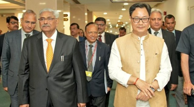 Union minister Kiren Rijiju with NHRC chief Arun Kumar Mishra. (Image source: @KirenRijiju)