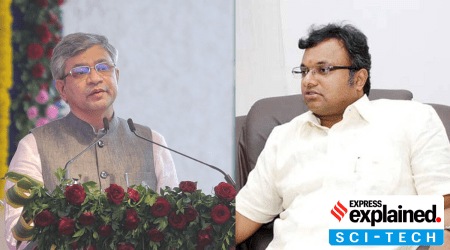 Union Minister Ashwini Vaishnaw (L) and Lok Sabha MP Karti Chidambaram (R).