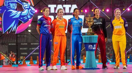 WPL teams captains pose with the trophy during the Women's Premier League's inauguration, in Navi Mumbai, Saturday, March 4, 2023. (PTI Photo)