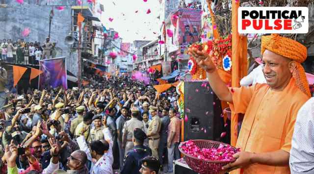 Uttar Pradesh Chief Minister Yogi Adityanath during a procession organised on the occasion of 'Holika Dahan', in Gorakhpur, Monday, March 6, 2023. (Photo: Twitter@myogiadityanath via PTI)
