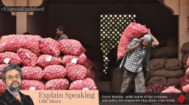 Workers loading onions at APMC wholesale market in Ahmedabad on Wednesday. (Express photo by Nirmal Harindran)