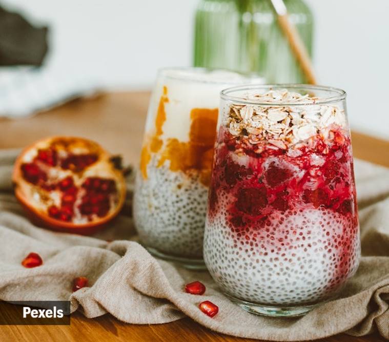 Premium Photo  Chia seed milk pudding and dry seeds in glass jars