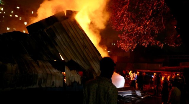 A major fire broke out at a Chemical and paint factory at Dhayari. (Express photograph by Arul Horizon)