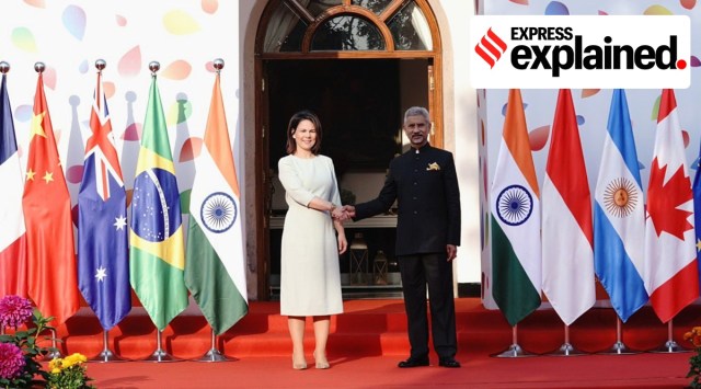 German Foreign minister Annalena Baerbock, german foreign minister red carpet, G20 meeting, indian express