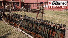Guns of 480 recruits for General Duty of Indo Tibetan Border Police Force (ITBP) taking part in Passing Out Parade at Basic Training Center in Bhanu, Panchkula.