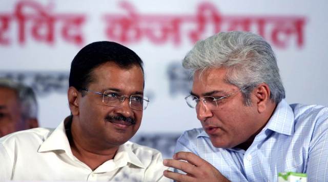 Delhi Chief Minister Arvind Kejriwal and Delhi Transport Minister Kailash Gahlot in 2019. (Express Photo: Praveen Khanna/File)